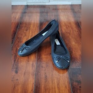Jimmy Choo Black Perforated Ballet Flats Size 38 Leather Bow